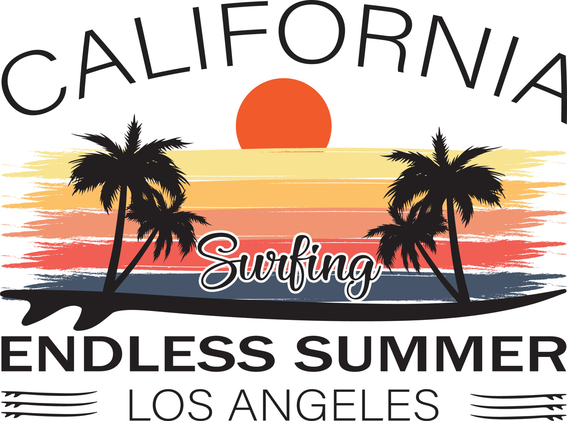 Califórnia surfar sem fim verão los angeles camiseta Projeto vetor  ilustração 23448605 Vetor no Vecteezy